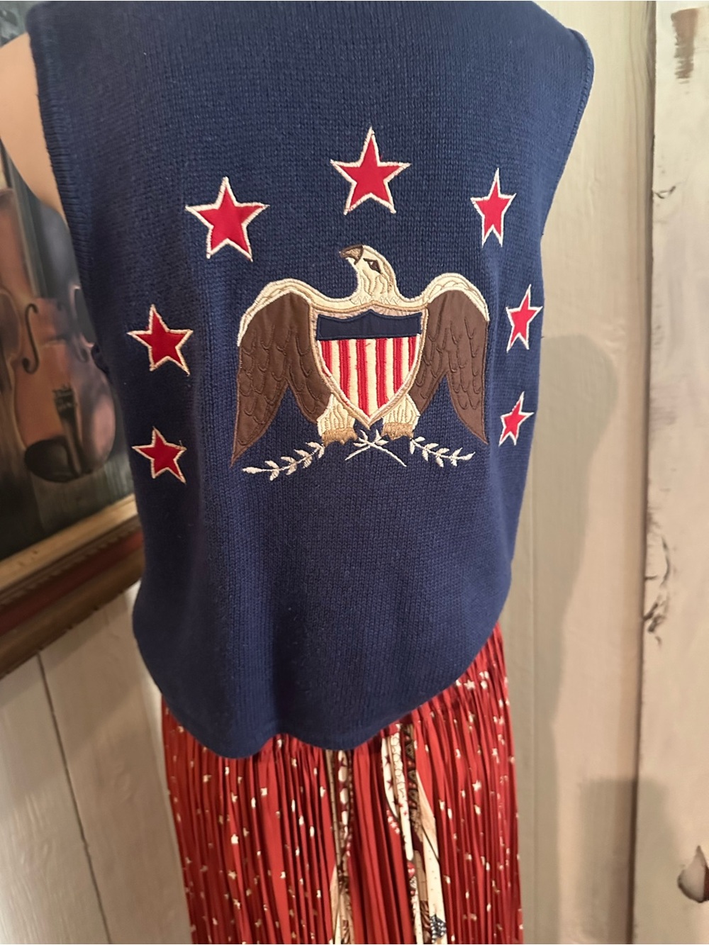 Sharon Young Vintage “OLD GLORY” set (sweater vest & skirt) Sz Small